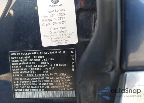 2011 Volkswagen Touareg Tdi Lux from USA, damaged, VIN WVGFK9BP9BD001514